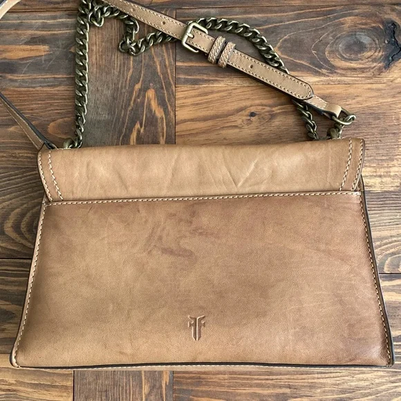 FRYE Tan Leather Shoulder Bag with Chain Strap - Picture 7 of 8